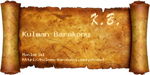 Kulman Barakony névjegykártya